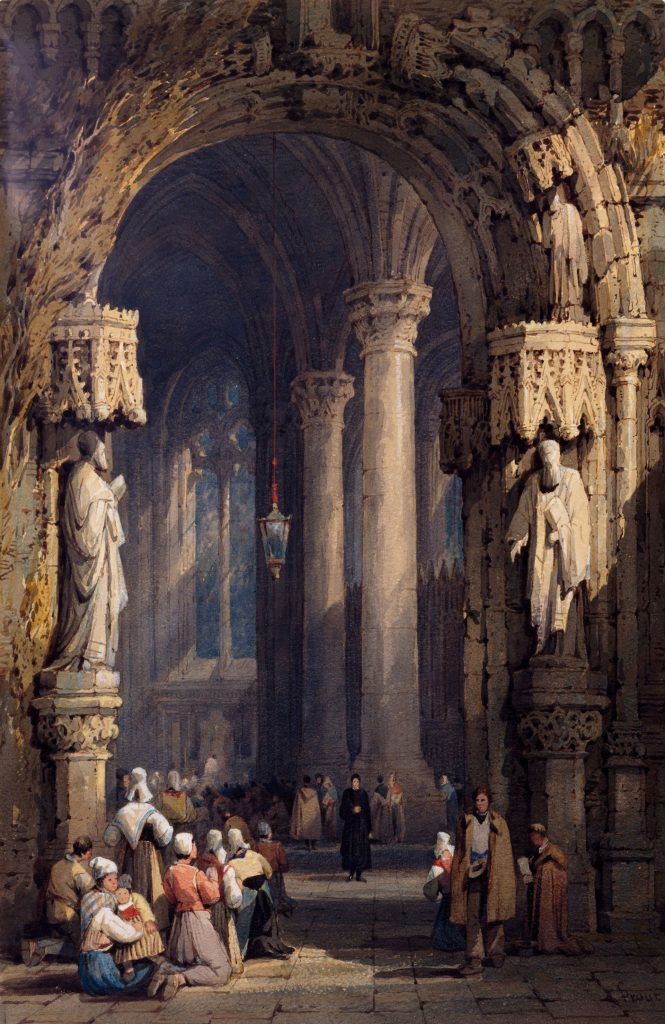 ancient and grandiose halls depicted in classical painting