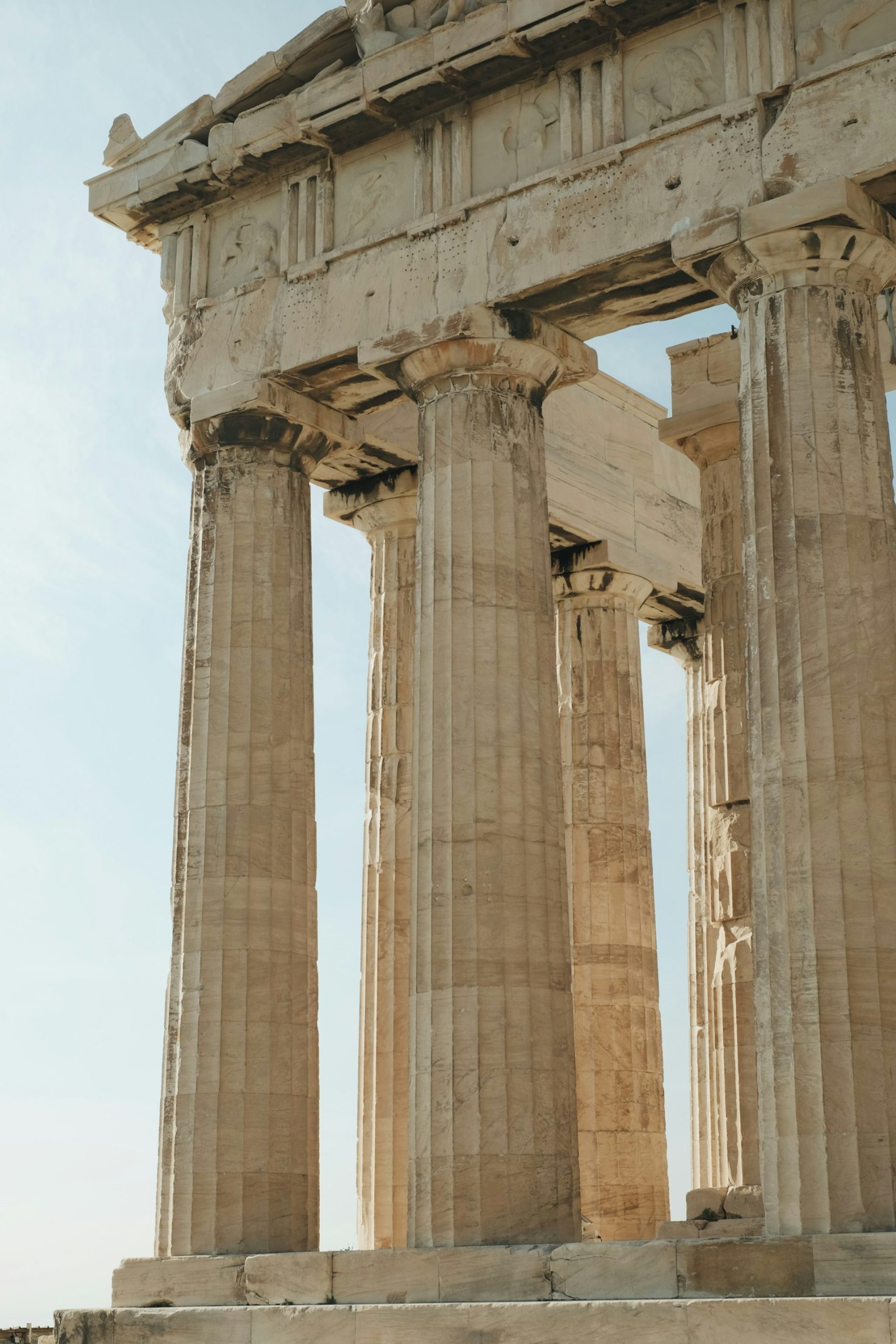 classical styled pillars on ancient structure